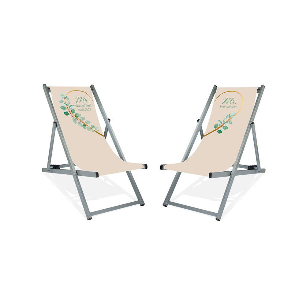 2er-Set Aluminium Liegestühle ohne Armlehne | Motiv Hochzeit Creme