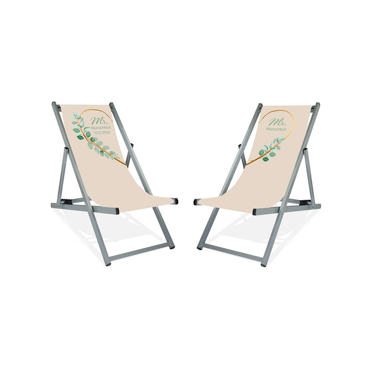 2er-Set Aluminium Liegestühle ohne Armlehne | Motiv Hochzeit Creme