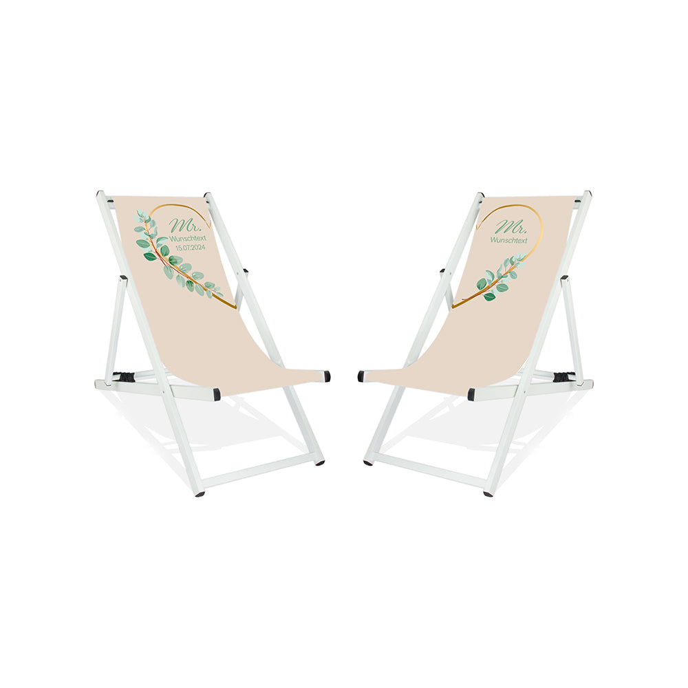 2er-Set Aluminium Liegestühle ohne Armlehne | Motiv Hochzeit Creme