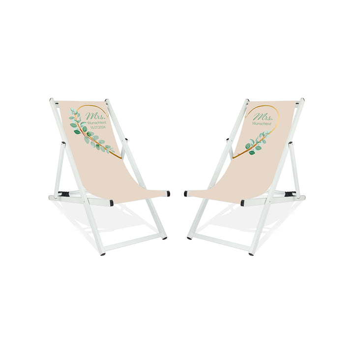 2er-Set Aluminium Liegestühle ohne Armlehne | Motiv Hochzeit Creme
